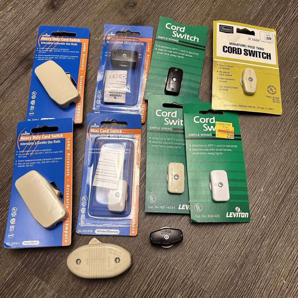 Vintage Leviton‎ Lamp/ Fan Cord Switch Lot Brown White Cream NOS